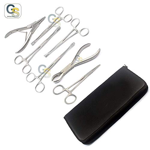 G.S - 7 Body Piercing Instruments Kit Tools Pennington Forceps W/Case Best Quality