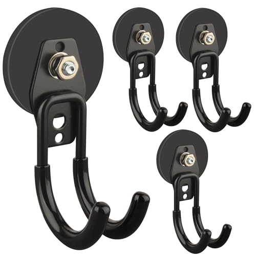 ULIBERMAGNET Garage Magnetic Hooks, 4 Pack Black Heavy Duty Large