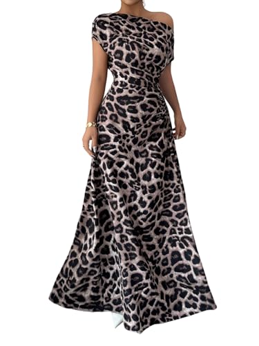 SweatyRocks Maxikleid Damen Elegant Leo Kleid A Linie Partykleid Hochzeitsgast Herbstkleid Off Shoulder Kleid Mit Leo Print Abendkleid Damenkleider...