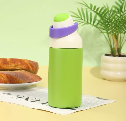 Image of HomeCloud 500ML Stainless Steel Water Bottle for Kids - Double Wall Vacuum Insulated, Leakproof Straw Lid, BPA-Free Reusable Flask with Dual Drinking Spout for School, Travel & Sports (Green Purple)