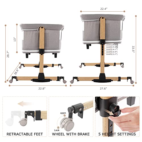Jaoul 3 In 1 Baby Bedside Sleeper & Playpen Design With Mattress Included, Easy Folding Travel Baby Crib Height Adjustable #TOP4