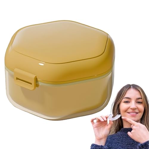 Recipiente para dentes falsos, estojo para banho de dentadura - Caixa de armazenamento de aparelho à prova de vazamento, capa de proteção bucal | Retentor de viagem de três camadas, caixa