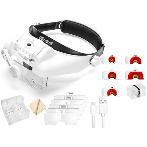 Dilzekui 1X to 14X Headband Magnifying Glass with Spare Set of Magnifying Lens Case Cover