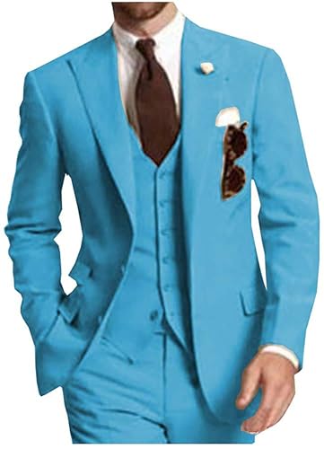 Men's 3 Piece Suits Slim Fit Tuxedos Peak Lapel Jacket Pants Vest Wedding Groomsmen Prom Business Suit