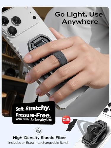 Image of 【On-the-Go】 Pro Aluminum Phone Grip Stand for MagSafe,【Extendable】 360 Rotatable Magnetic Ring Holder with【Anti-Slip】 Finger Strap for iPhone 17 16 Pro Max Portrait Landscape & Mag Safe Case - Black