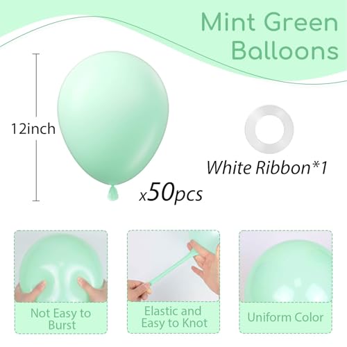 Image of Mint Green Balloons 12inch, Mint Latex 50pcs Party Balloons | Wedding, Baby Shower, Birthday Party Decorations