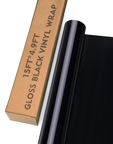 Image of Gloss Black Car Vinyl Wrap Roll for Cars, 15ft x 4.9ft Vinyl Wrap Film for Cars Body Protection, Scratch Resistance with Air Release Technology (Gloss Black)