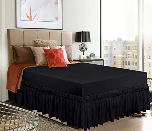 Utopia Bedding Queen Elastic Bed Ruffle - Easy Wrap Around Ruffle - Microfiber Bed Skirt With Adjustable Elastic Belt 16 Inch Tailored Drop - Hotel Quality Bedskirt, Fade Resistant (Queen, Black) #TOP1