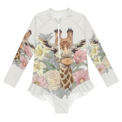 Giraffe Flowers Girls Long Sleeve Swimsuit UPF 50+ Rashguard Swimwear One Piece Bathing Suit for 3-12 21219161