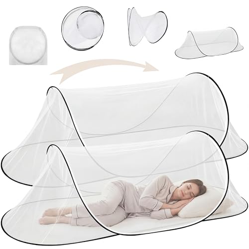 Vincreem 2 Pcs Large Pop Up Mosquito Net for Bed 78 * 31 * 22 Inch Portable Foldable Mosquito Netting for Camping Outdoor Indoor Travel Patio Bug Net Mesh Tent Canopy for Adults Bedroom, White