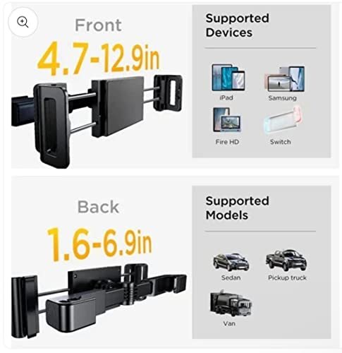 Image of FKU Car Back Seat Headrest Mobile Mount Holder, [ Double Extendable Stick ] 360 Degree Rotation iPad Car Holder Back Seat for Tablets,and More 4.7-12.9 inch Devices, Headrest Posts Width 1.6-6.9 inch