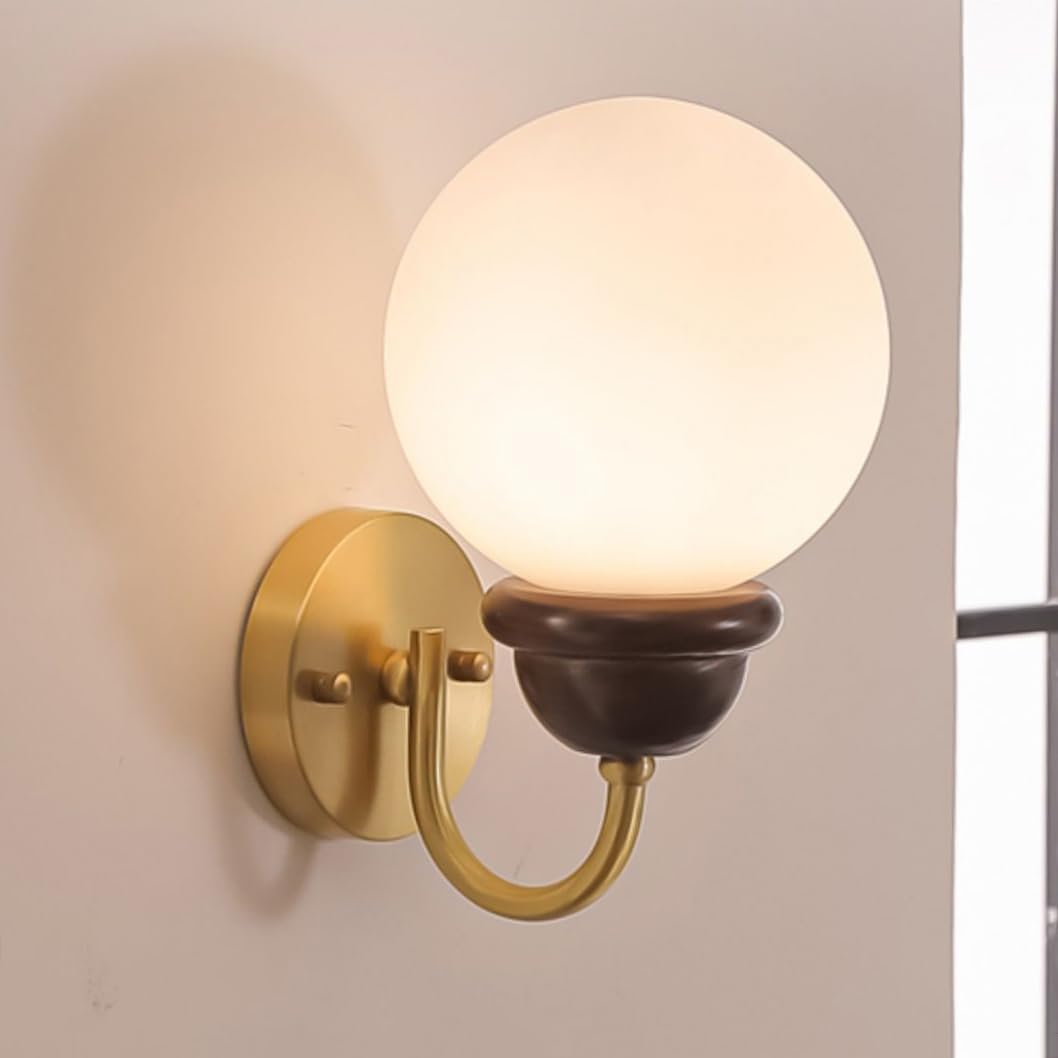 SXECAEPS Wall Sconces Rustic Industrial Nordic Milk Glass Up Down Wood Farmhouse Fixture Mid Century Lamp for Bedroom Living Room Dining