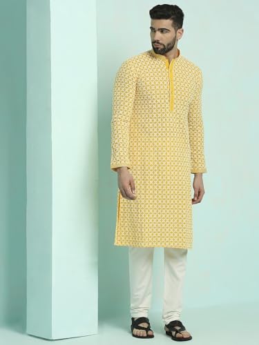 Image of Rajubhai Hargovindas Men's Chikankari Embroidered Cotton Kurta (Ches)