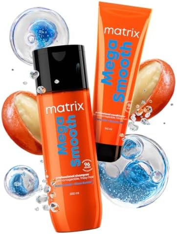 MATRIX Mega Smooth Shampoo and Conditioner Combo for Frizzy, Dry Unmanageable Hair | Defy Frizz for 4 Days | Used by 1 Lakh Hairstylists* | with Shea Butter and Amino Acid (200ml + 100ml)