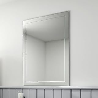 iBathUK Frameless Bathroom Mirror Wall Mounted, Double Layer Glass with Bevelled Edges, Vertical & Horizontal Installation, Modern Wall Mirror for Bathroom Bedroom Living Room (950 x 650mm)