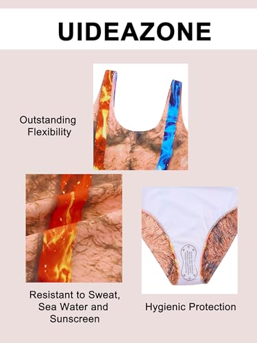 Image of uideazone Women Funny Chest Muscle Deep V Backless One Piece Bathing Suit | Color Block Butt Lifting Swimsuits High Stretch Quick Dry Breathable Monokini Removable Pads for Beach Pool Vacation Party