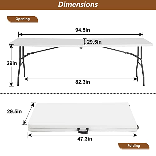 FDW Camping Table Foldable Table for Parties Backyard Events (White, 6 FT 70 * 29) (White, 8 FT) by FDW - Image 7