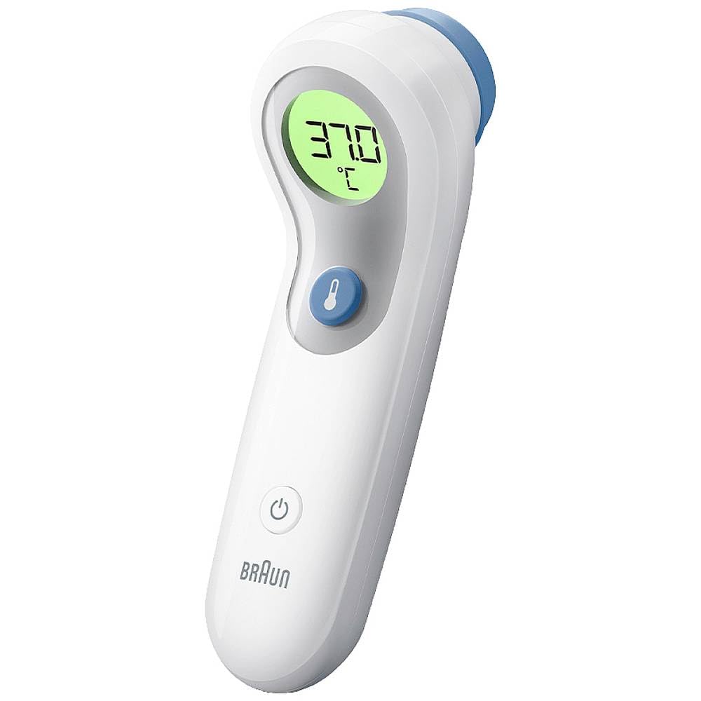 Braun Sensian 5 Termómetro de frente sin contacto,Guía de posicionamiento,Pantalla digital codificada por colores,Medición en 2 segundos,Apto para bebés y niños pequeños,BNT300