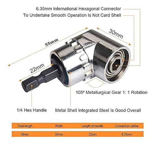 GTC Heavy duty 105° Right Angle Power Drill Adapter with Magnetic Bit Socket and Quick Change Drive (DDC-3018)