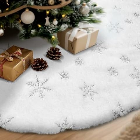 White Snow Tree Skirt - Soft, Fluffy Christmas Skirts for Xmas Trees - Elegant Home Indoor Decor Christmas Tree Skirt - Holiday Party Essential Tree Skirt (45.28 Inch Sliver) Cover
