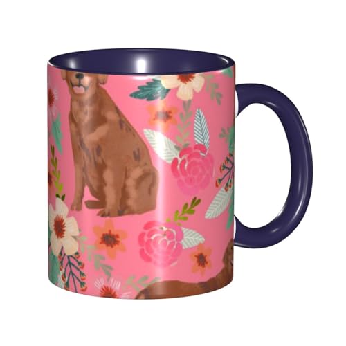 レッドゴールデンレトリバー犬 マグカップ 旅マグ コーヒーカップ Navy Blue セラミック 330ml 陶器 食器 耐熱 水筒 プレゼント