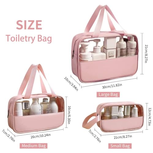 Image of Apophis Pvc Travel Makeup Pouch Set Toiletry Bag Cosmetic Organizer Bag for Women and Girls Toiletry Storage Kit Set of 3 (Pink)