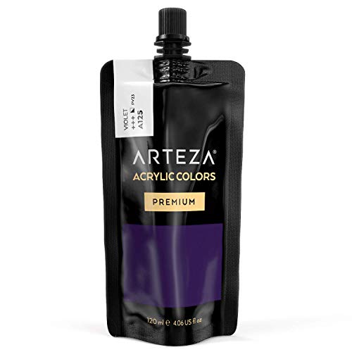 ARTEZA Acrylic Paint Violet Color (120 ml Pouch, Tube), Rich Pigment, Non Fading, Non Toxic, Single Color Paint for Artists, Hobby Painters & Kids