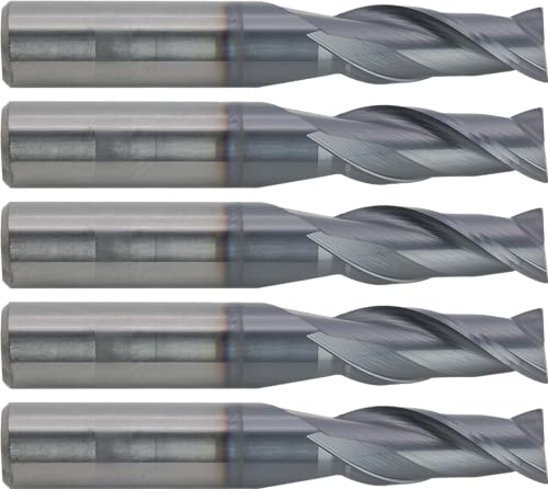 CME 5 pcs Micrograin Carbide End Mills, Square Nose, TiAlN Coated, 13/32