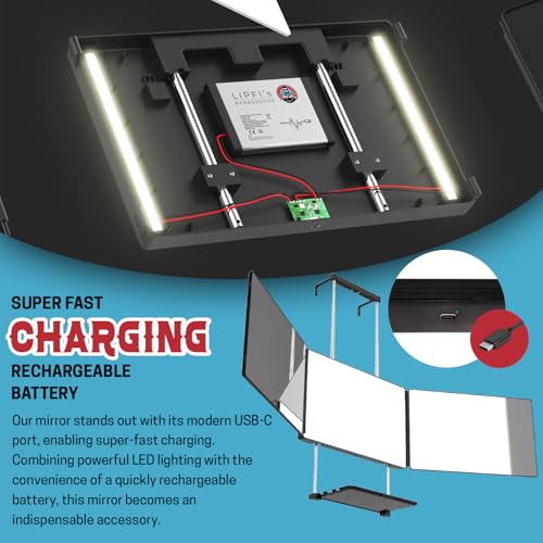 Image of The 360 Mirror 3 Way Barber Mirror with LED + Tray Trifold Self Haircuts