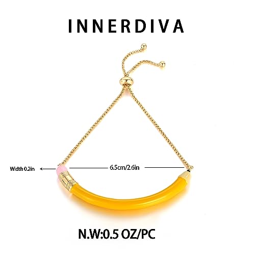 Image of Gold Pencil Bangle Bracelet Adjustable Slider Chain Bracelet Back To School Jewelry