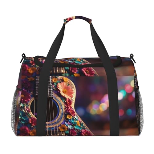Sac de voyage imprimé guitare fleurs résistant pour emporter vos affaires de voyage