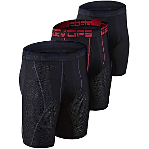 DEVOPS Men's Perfomance Cool Dry Mesh Underwear Boxer Trunk 9-inch Brief (3 Pack) (Large, Black-Black-Black) Cover
