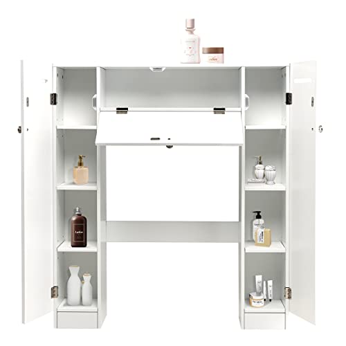 GOPLUS WC Toilette Schrank, Toilettenregal Weiß, Toilettenschrank Waschmaschinenregal Badezimmerregal Badmöbel Standregal für Bad, 98 x 87 x 18 cm (Weiß)