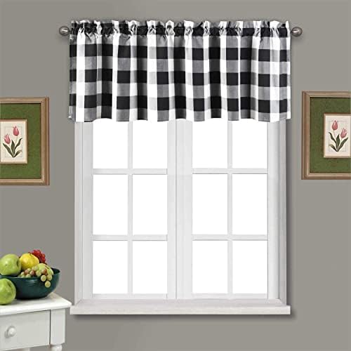 Shunjie.Home Buffalo Check Plaid Window Valances for Kitchen 54″ x 18″, Farmhouse Design Check Plaid Window Treatment Decor Curtains, Rod Pocket Valances for Window (Black and White, 1 Pack)