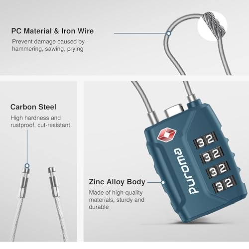Image of Puroma TSA Approved Luggage Lock, 4 Digit Combination Travel Locks Resettable Code Lock with Zinc Alloy Body for Suitcase, Toolbox, Backpack, Bag, Gym Locker, Basic Blue Peacock