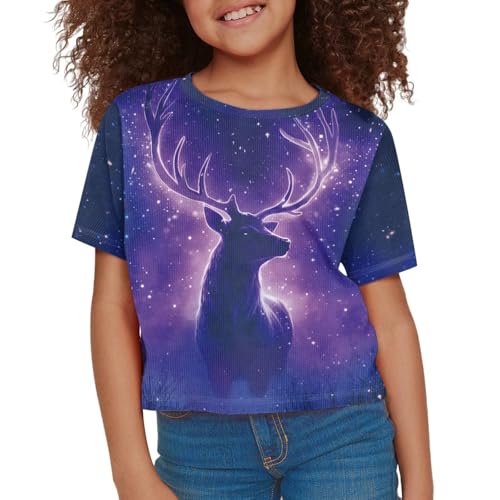 Image of Girls Crop Tops Cute Short Sleeve Shirts Fashion Tees for Kids Casual Crewneck Blouses Size 8-16 Years
