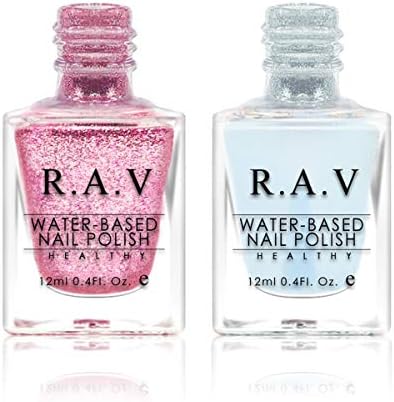 Nail Polish Holographic Non Toxic Glitter– R.A.V 18 Free Water Based Odorless Healthy Natural Sparkle Non-peelable Long Lasting Chip Resistant Iridescent Nail Art 12ML with Free Top Coat (Holo 10-2)