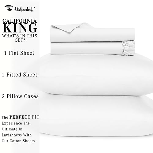 URBANHUT 800 Thread Count Egyptian Cotton Sheets California King Size, Long Staple Sheets Set for Cal King Bedding, 4 Pc Bed Sheet Sets, Luxury Hotel Sateen Sheets Fits 16" Deep Pocket - White