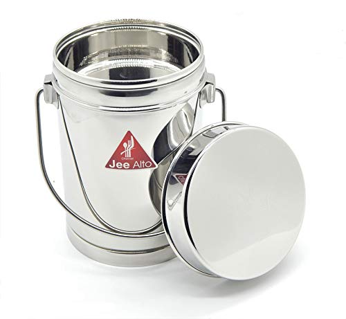 Image of Stainless Steel 2 in 1 Multipurpose Milk Can /Chutney n Sambhar Barni With Steel Inner Separator Medium (Cup : 300 ml + Dabba: 1550 ml)