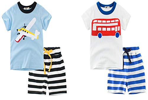 Baby T-Shirt Toddlers Boys Short-Sleeve Short Set Infant Baby Boy's Kids Cartoon Tees Pant Sets 12 Months-6T 2 -Set (2-3T, 2 Colour?Blue Set + White Set?)