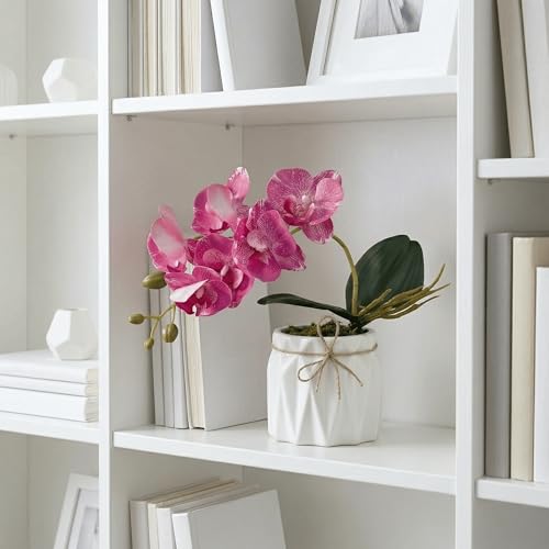Image of Dekorly Artificial Lavender Plant in White Pot, 18cm - Realistic Faux Flower Arrangement for Home & Office Decor (Set of 1) (1, Pink Orchid)