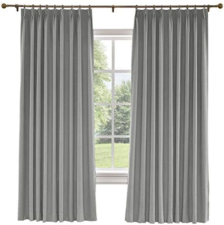 TWOPAGES 72 W x 84 L inch Pinch Pleat Darkening Drape Faux Linen Curtain with Blackout Lining Drapery Panel for Living Room Bedroom Meetingroom Club Theater Patio Door (1 Panel),Rock Grey