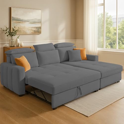Image of Casaliving Gagnon RHS 4 Seater L Shape Corner Sofa Cum Bed for Living Room (Dark Grey Fabric) Premium Fabric Sofa Cum Bed