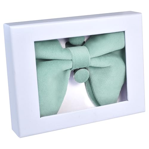 Image of GUSLESON Mens Solid Plaid Velvet Pre-tied Adjustable Bow Tie and Pocket Square Cufflink Set with Gift Box