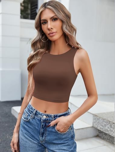 Image of Avidlove Crop Tops for Women Crew Neck Basic Tank Sexy Double Lined Seamless Crop Going Out Summer Tops