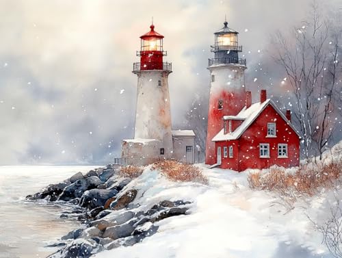 灯台 ペイントバイナンバーキット 冬 Paint by Numbers Adults 数字塗り絵 子供と大人向け 初心者向け ナンバーペインティング 数字 キャンバスアート ハンドメイドクラフト ブラシとアクリル絵の具が入 家庭やオフィスの壁装飾 ギフト