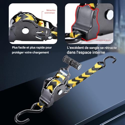 Sangles à cliquet rétractables pour moto avec boucle haute résistance et verrou de sécurité
