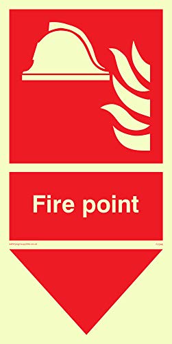 Viking Segni Fv346-P12-P "Fire Point Con Casco E Fiamme Con Arrow Down Sign, Photo Luminescent Plastica Semirigida, 100 Mm Altezza X 200 Mm Larghezza