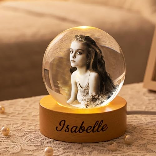 BBGDP Lámpara LED De Bola De Cristal Con Foto Grabada Personalizada, Luces Nocturnas De Cristal Personalizadas For Parejas, Aniversario, Recuerdo, Regalos De Boda, Luz Con Foto Personalizada