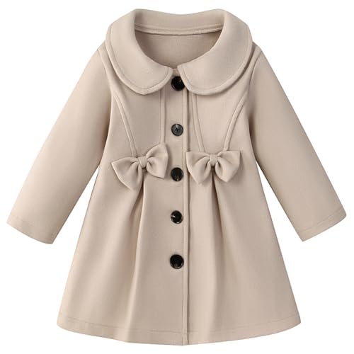 Kleinkind Baby Mädchen Kleid Mantel Lapel Knopf Jacken Kleidung Langärmel Solid Color Herbst Winter Outfit（Beige,1-2 Jahre）